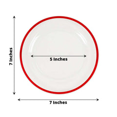 10-Pack Plastic 7" Round Appetizer Plates in Clear with Red Rim - Sleek Disposable Salad Plates for Banquets & Special Occasions
