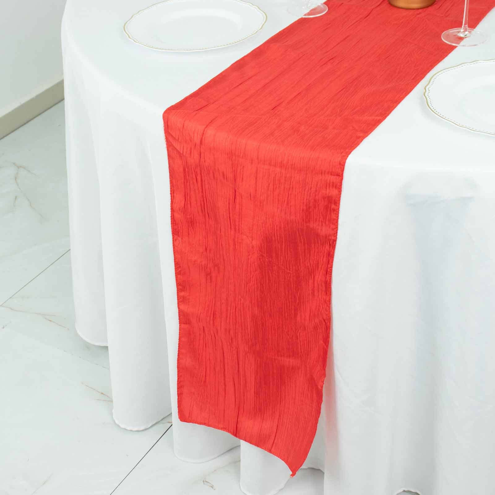 Taffeta 12"x108" Table Runner Red - Accordion Crinkle Design