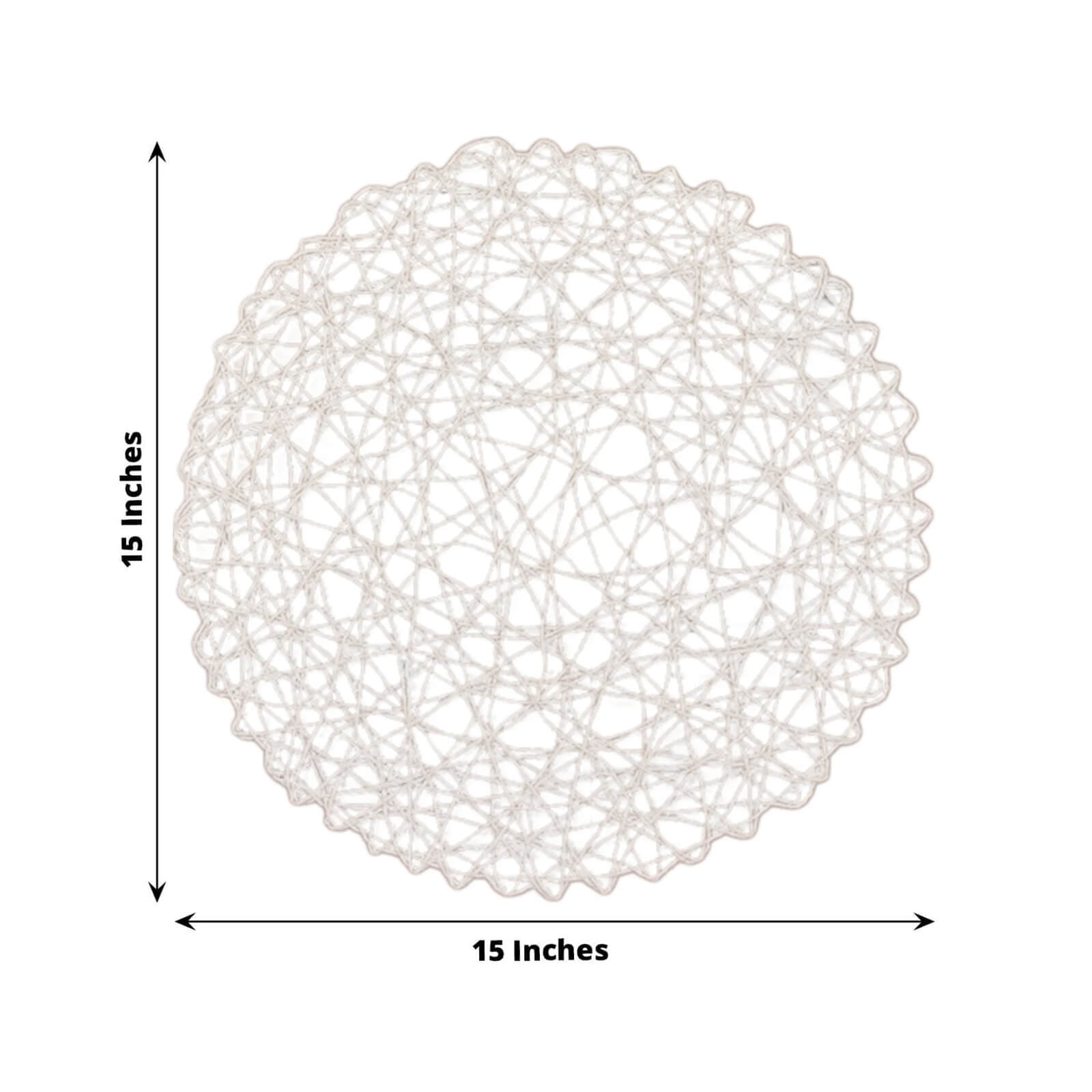 6-Pack Table Placemats Woven Fiber Design White Round - Disposable Mats for Dining and Events 15"