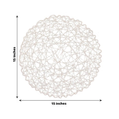 6-Pack Table Placemats Woven Fiber Design White Round - Disposable Mats for Dining and Events 15"