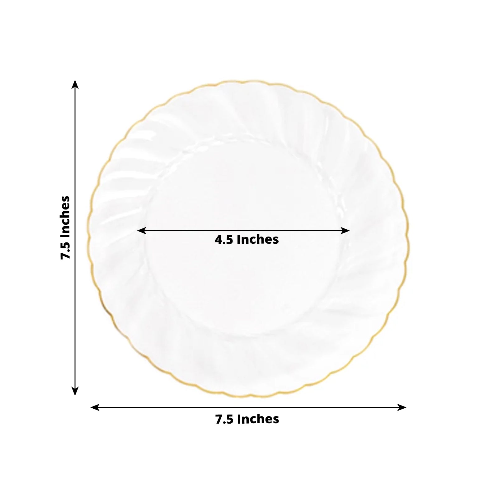 10-Pack Plastic 7.5" Round Salad Dessert Plates in Clear with Gold Flair Rim - Disposable Party Plates for Upscale Banquets & Special Occasions