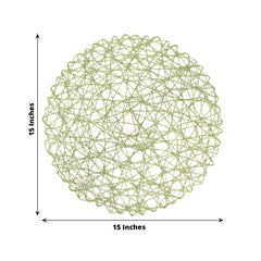 6-Pack Table Placemats Woven Fiber Design Sage Green Round - Disposable Mats for Dining and Events 15"