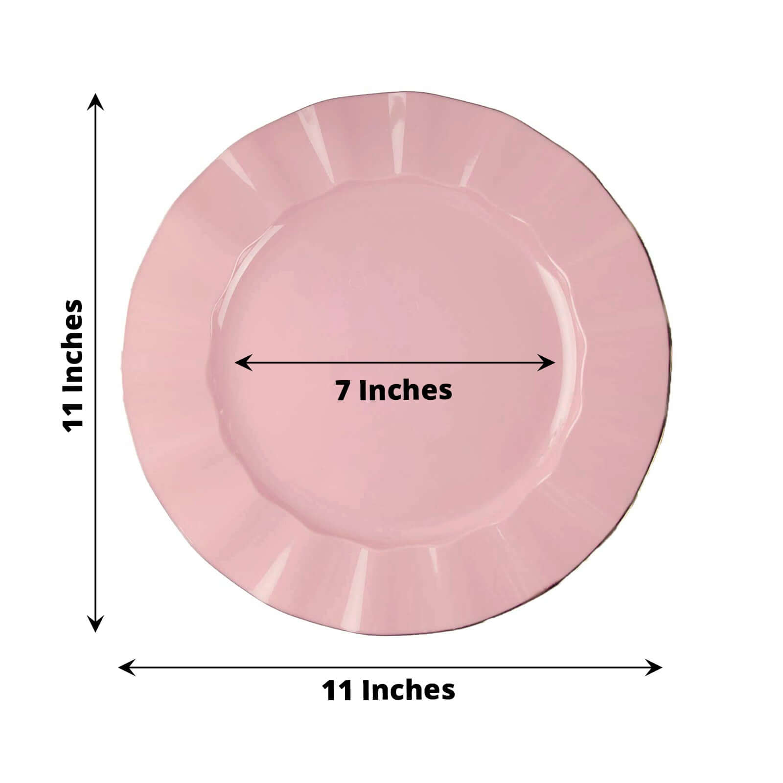 10-Pack Plastic 11" Round Dinner Plates in Dusty Rose Ruffled Rim with Gold Edging - Sturdy Disposable Dinnerware