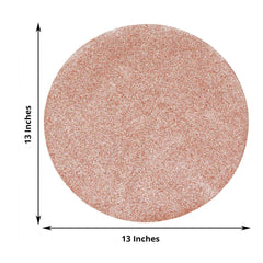 6-Pack Placemats Glitter Design Rose Gold Sparkle Round - Non-Slip Decorative Dining Table Mats 13"
