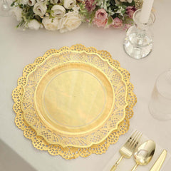 50 Pcs Paper 12" Round Placemats in Gold - Food Grade Lace Paper Doilies for Dessert Display & Table Decor