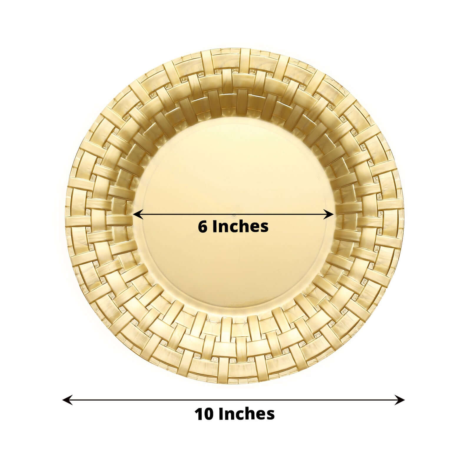10-Pack Plastic Dinner Plates Gold Basketweave Rim - Durable Disposable Dinner Plates 10"