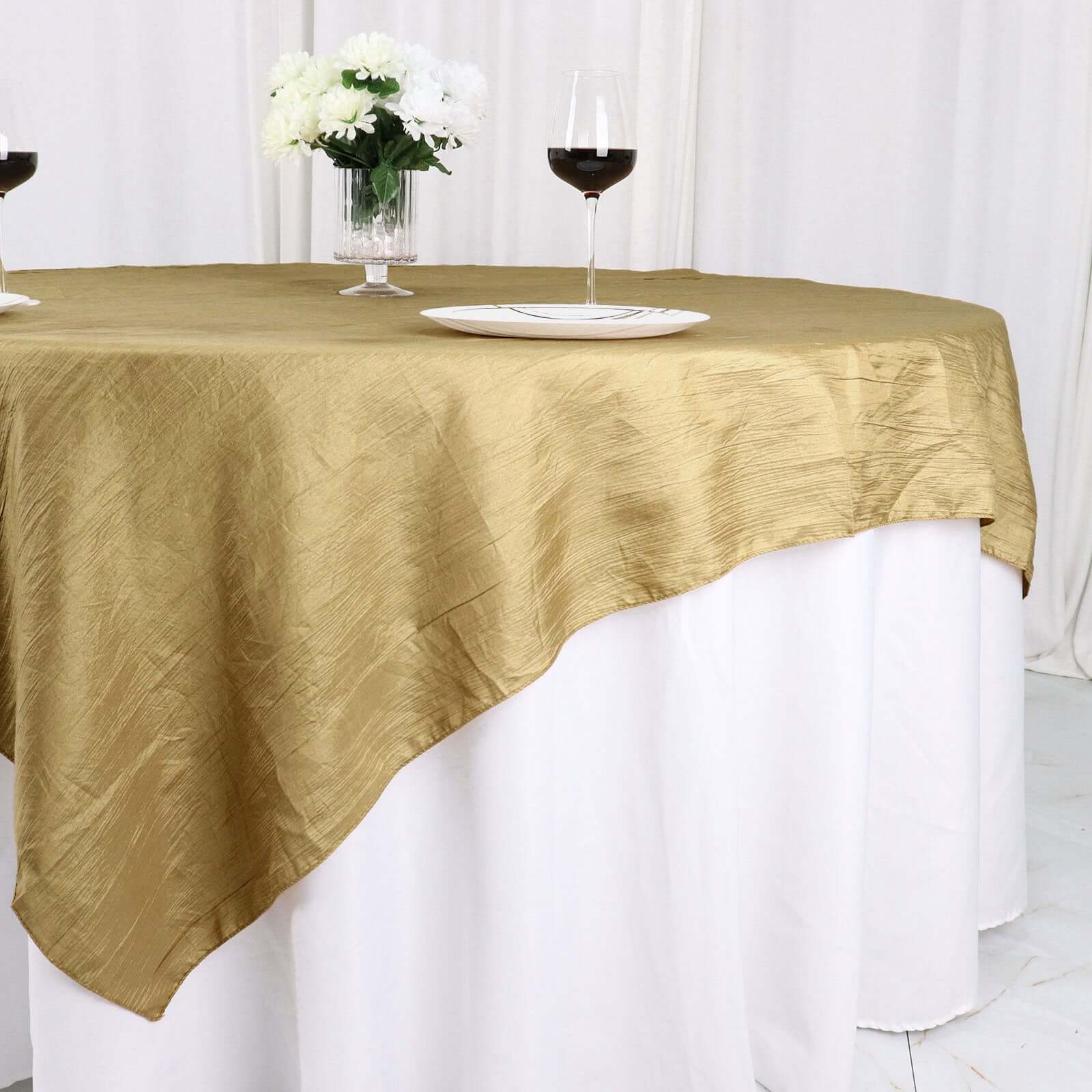 Taffeta 72"x72" Table Overlay Square Tablecloth Gold - Accordion Crinkle Design for Stylish Events