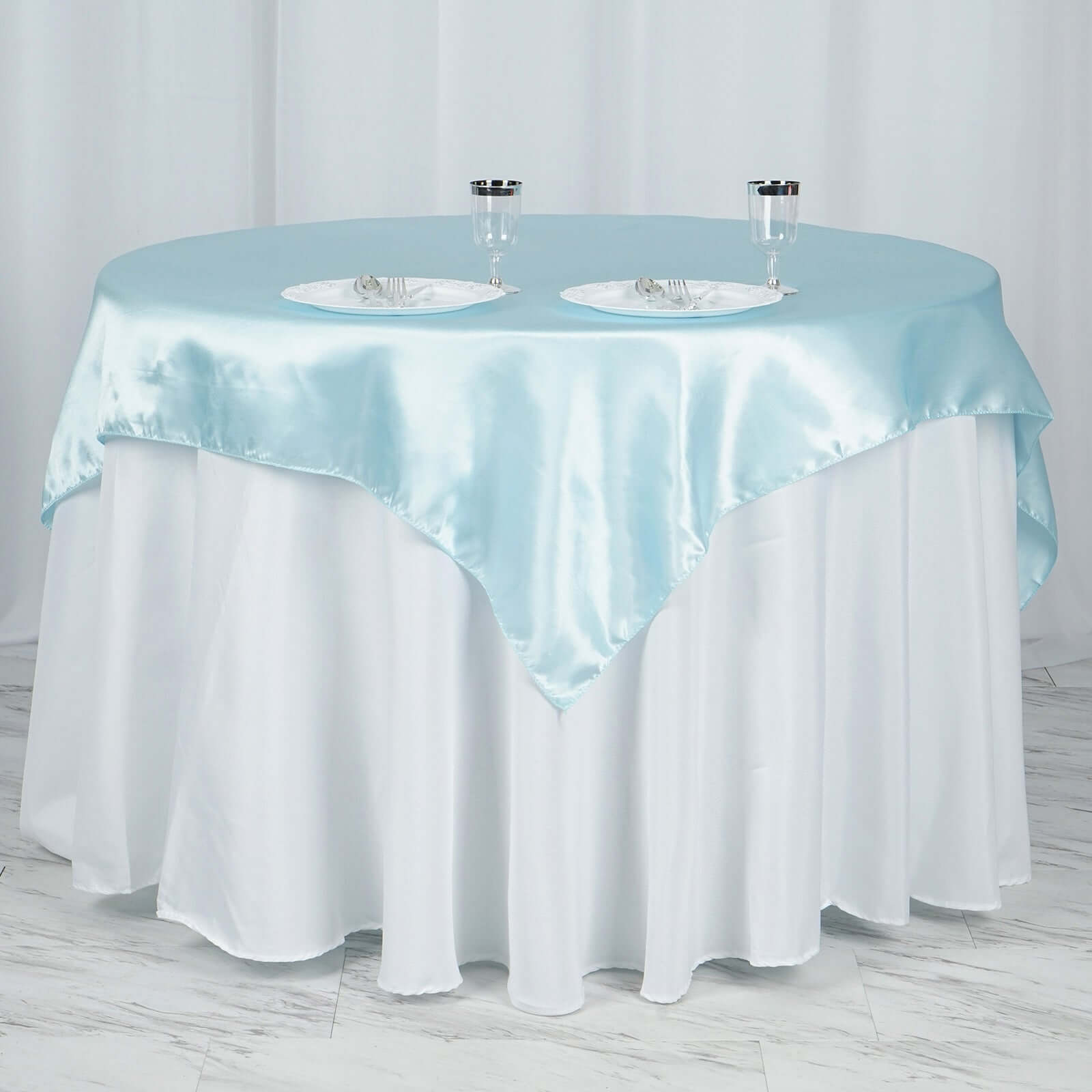 Satin 60"x60" Table Overlay Square Tablecloth Light Blue - Smooth Silky Touch Table Cover