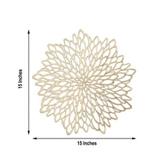 6-Pack Dining Table Mats Floral Design Gold - Metallic Vinyl Round Non-Slip Mats for Tables 15"