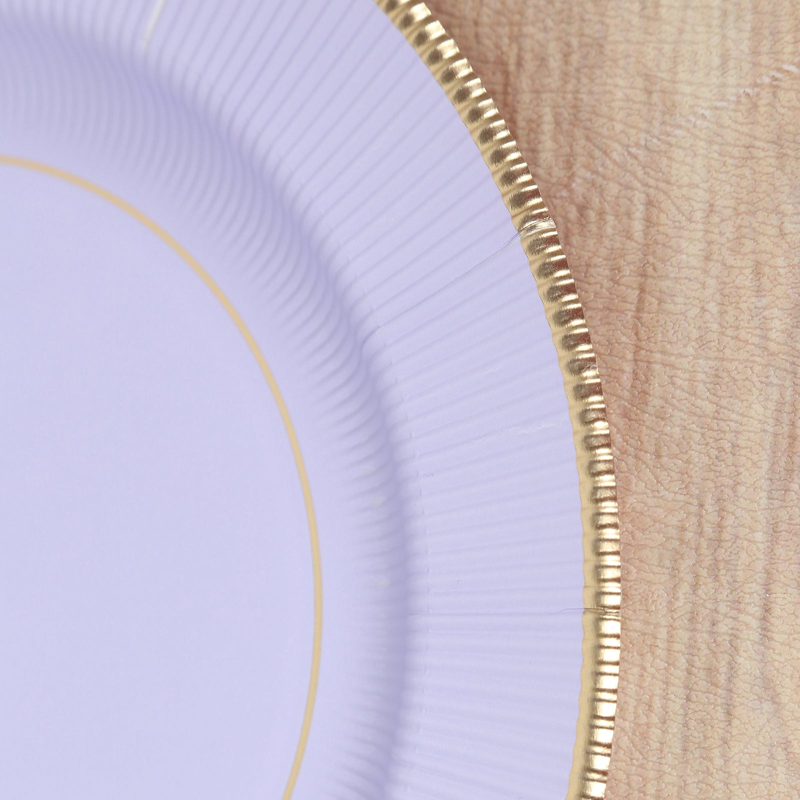 25-Pack Paper 10" Round Dinner Plates in Lavender Lilac Sunray Design with Gold Rim - Disposable Heavy Duty 350GSM Party Plates