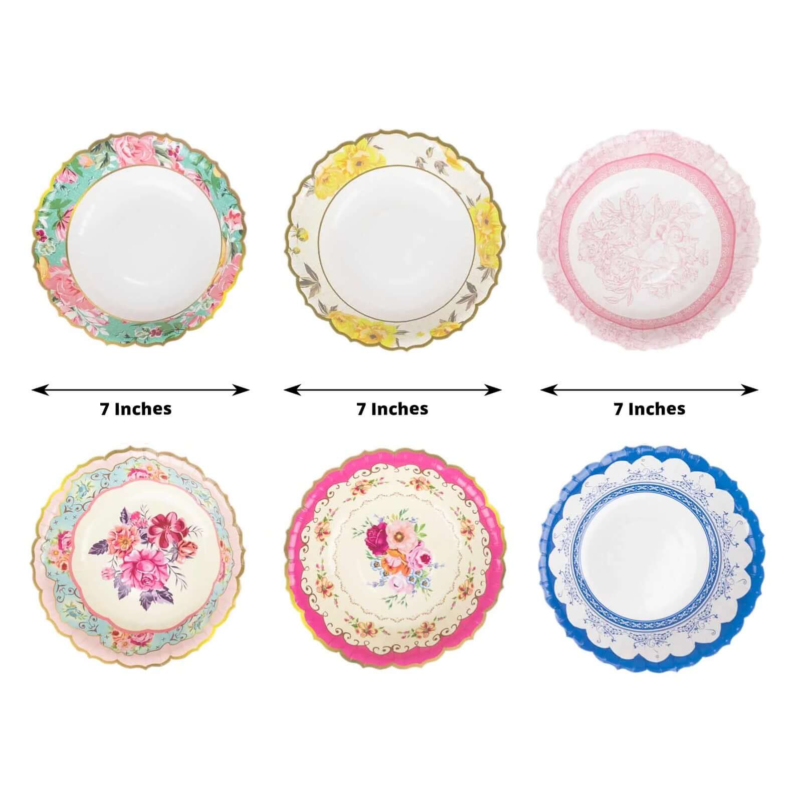 24-Pack Paper Dessert Bowls Vintage Mixed Floral Design Round - Ideal for Parties and Salads 7" 300 GSM