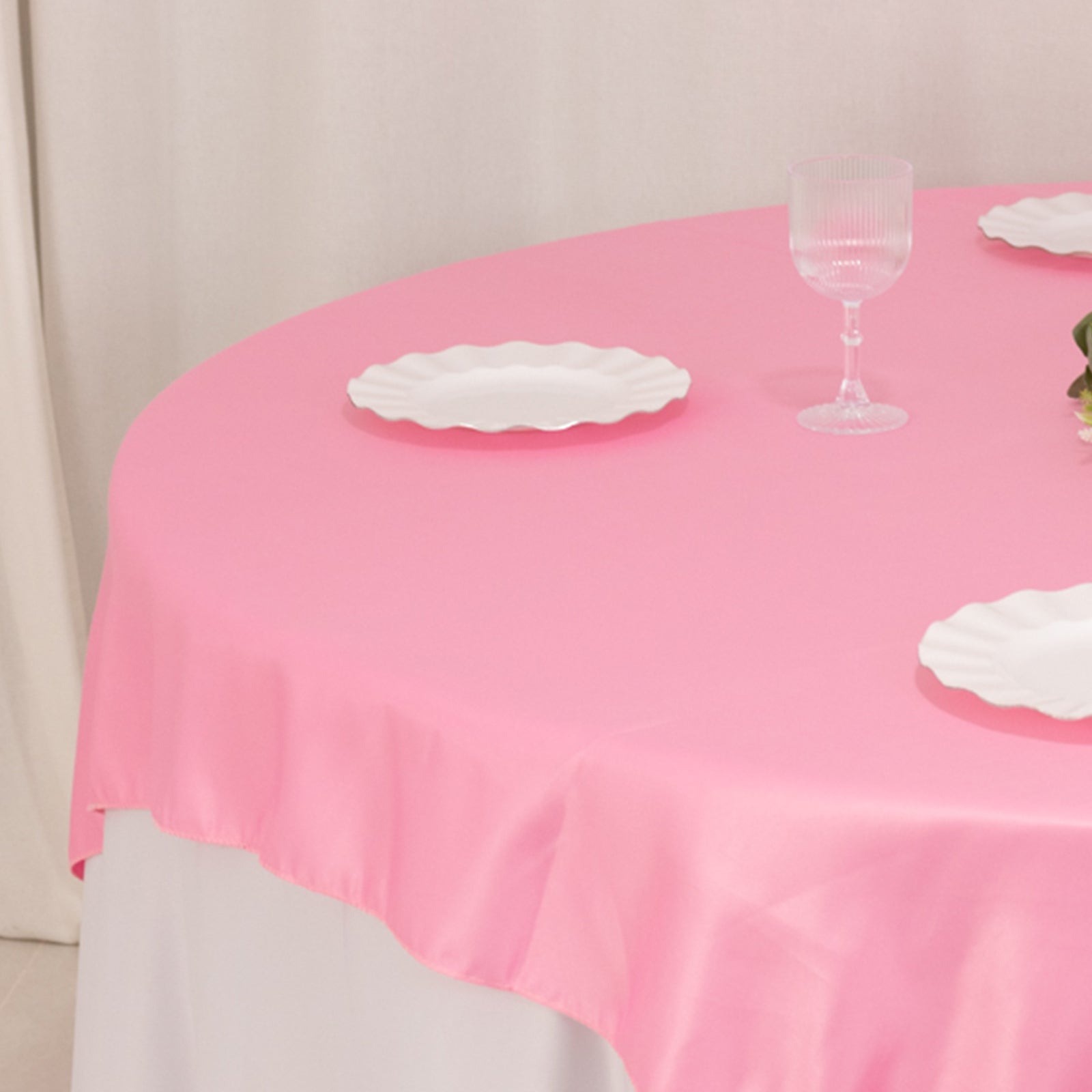 Lamour Satin 72"x72" Table Overlay Square Tablecloth Pink - Smooth Finish Table Topper