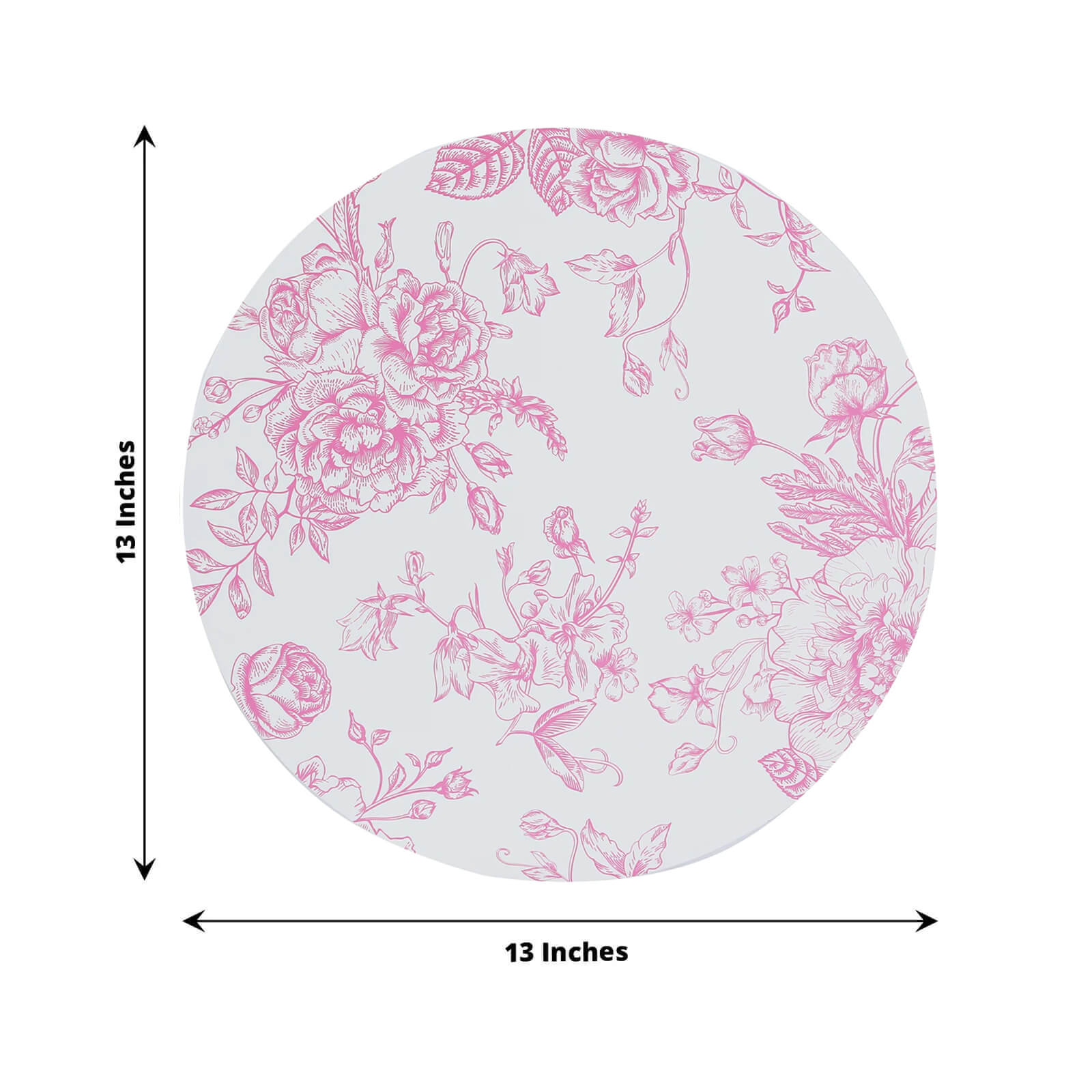 10-Pack Disposable Table Placemats in French Toile Print 13" in White/Matte Pink - Chic Floral Cardboard Placemats for Stylish Table Setting