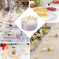 10-Pack Plastic Dinner Plates Clear with Très Chic Gold Rim - Perfect Disposable Party Plates 10"
