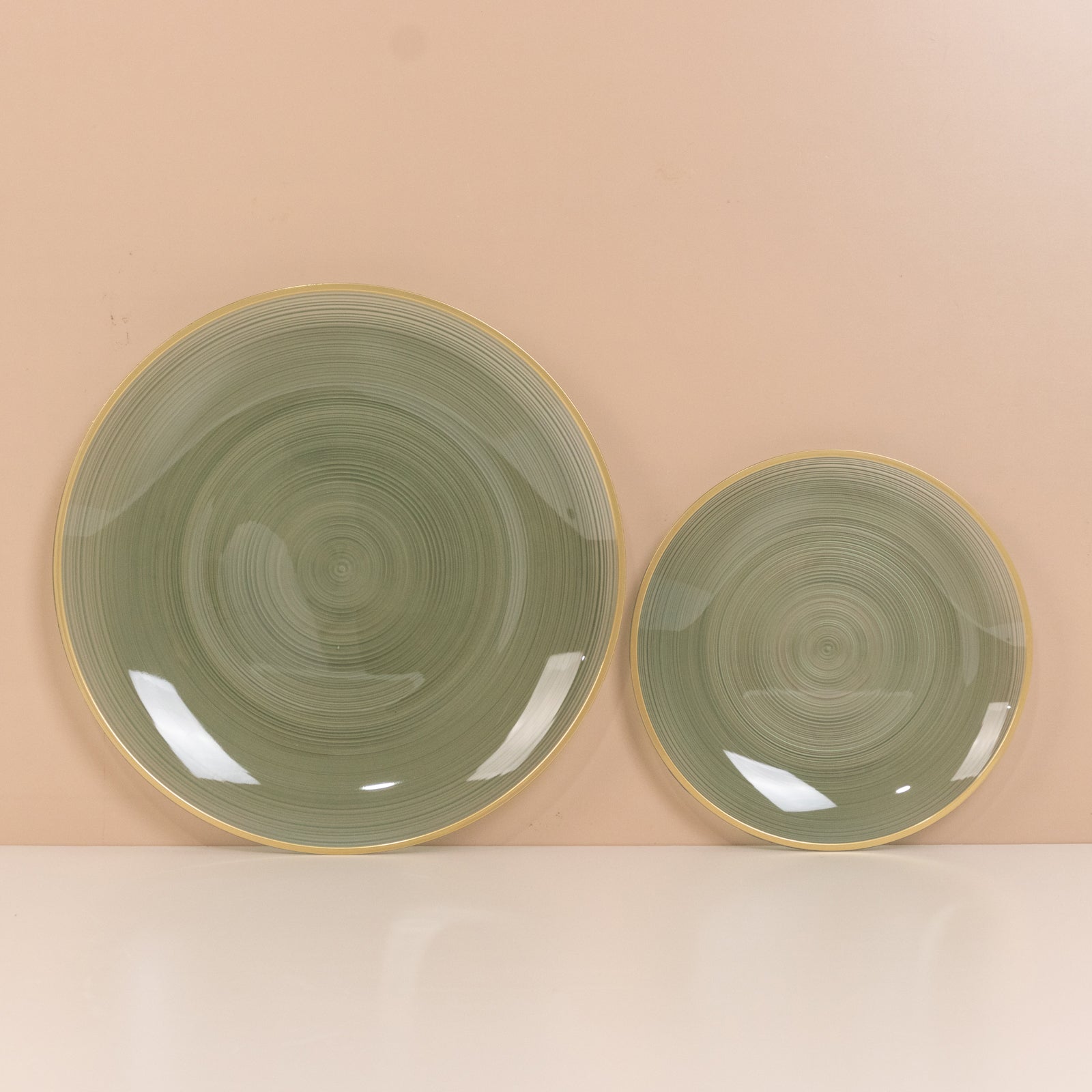 20-Pack 7" Plastic Salad Dessert Plates, Round Transparent Dusty Sage Green Swirl with Gold Rim – Crystal-Like Elegant Party Plates