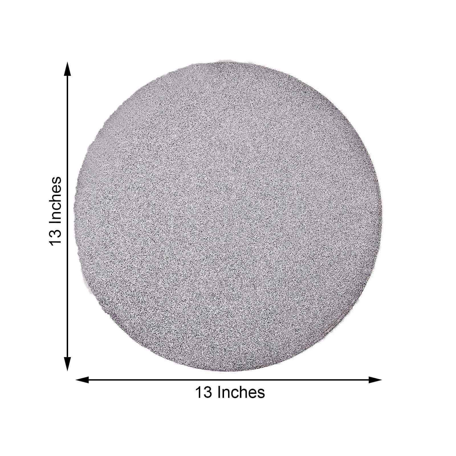6-Pack Placemats Glitter Design Silver Sparkle Round - Non-Slip Decorative Dining Table Mats 13"