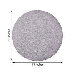 6-Pack Placemats Glitter Design Silver Sparkle Round - Non-Slip Decorative Dining Table Mats 13"