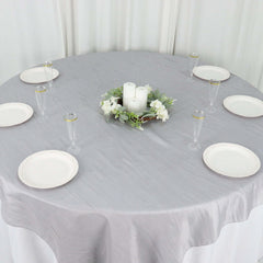 Taffeta 72"x72" Table Overlay Square Tablecloth Silver - Accordion Crinkle Table Cover