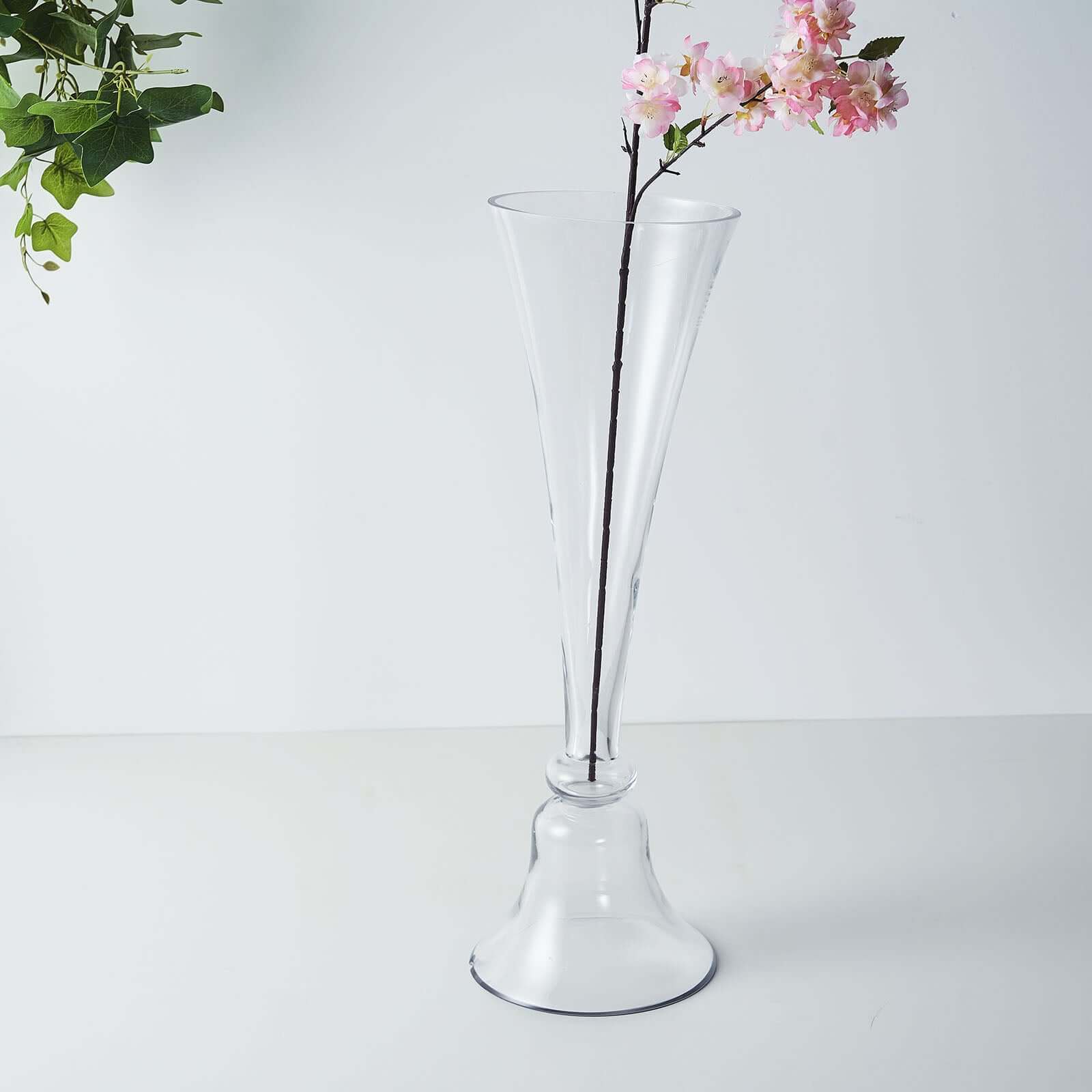 Set of 2 Glass Trumpet Vases Reversible Clarinet Design Clear - Stylish Flower Centerpieces for Events 24"