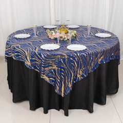 Mesh 72"x72" Table Overlay Square Tablecloth Royal Blue - Wave Embroidered Sequins Table Topper