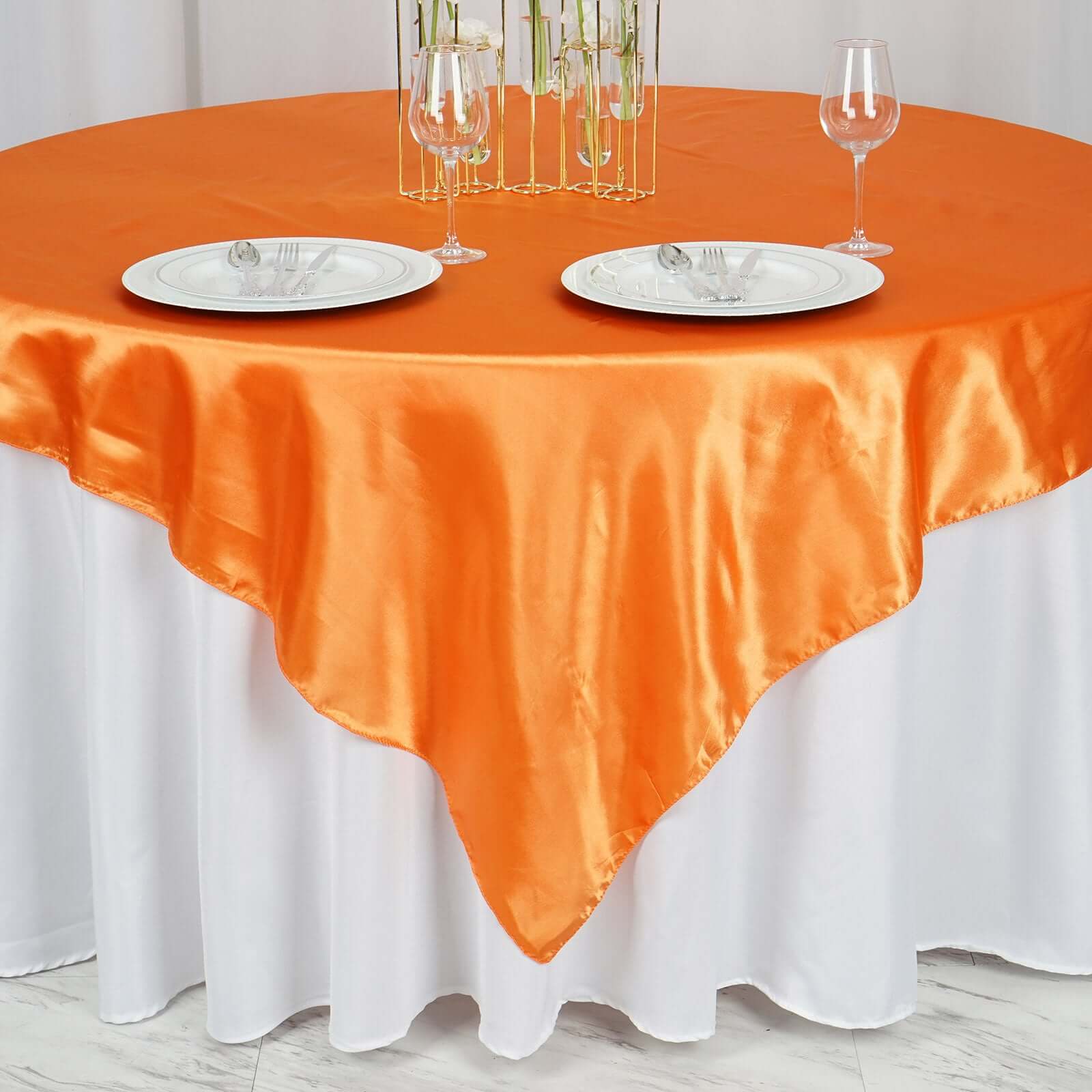Satin 72"x72" Table Overlay Square Tablecloth Orange - Smooth Finish Table Cover