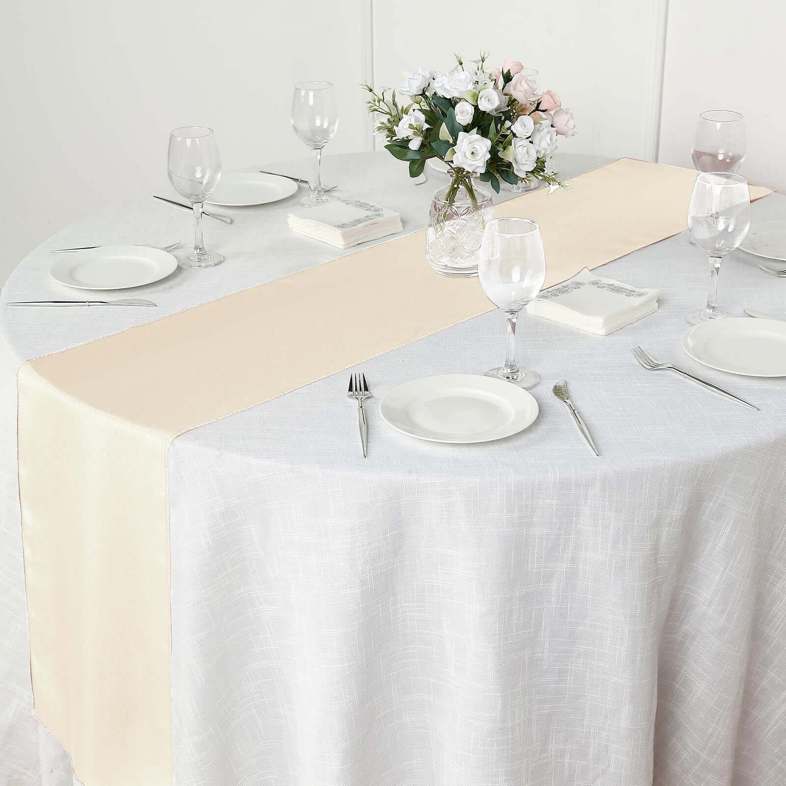 Polyester 12"x108" Table Runner Beige - Durable & Wrinkle-Resistant Table Decor
