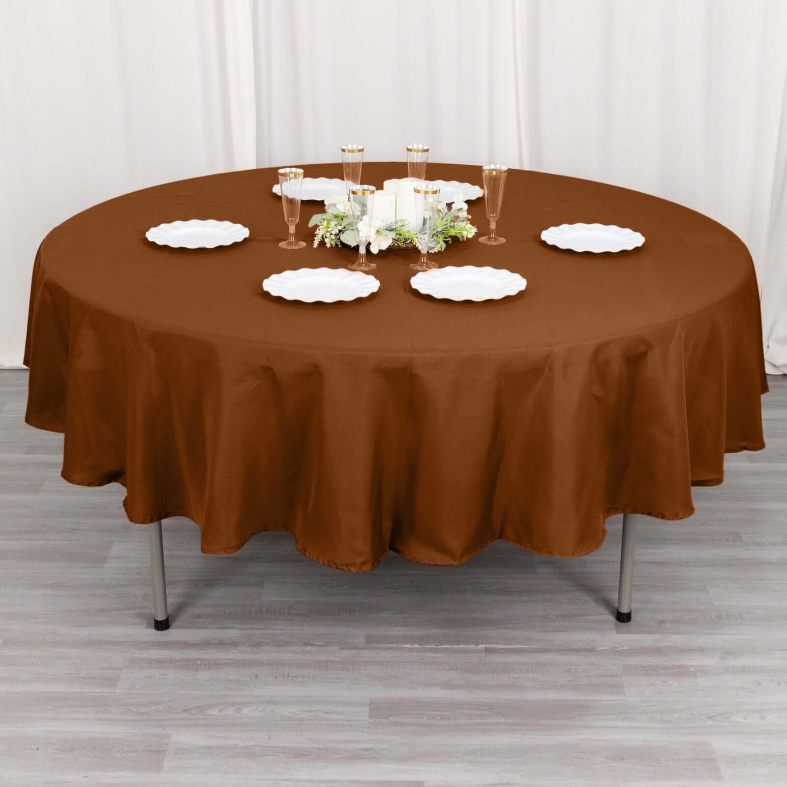Polyester 90" Round Tablecloth Cinnamon Brown - Stain & Wrinkle-Resistant Table Cover