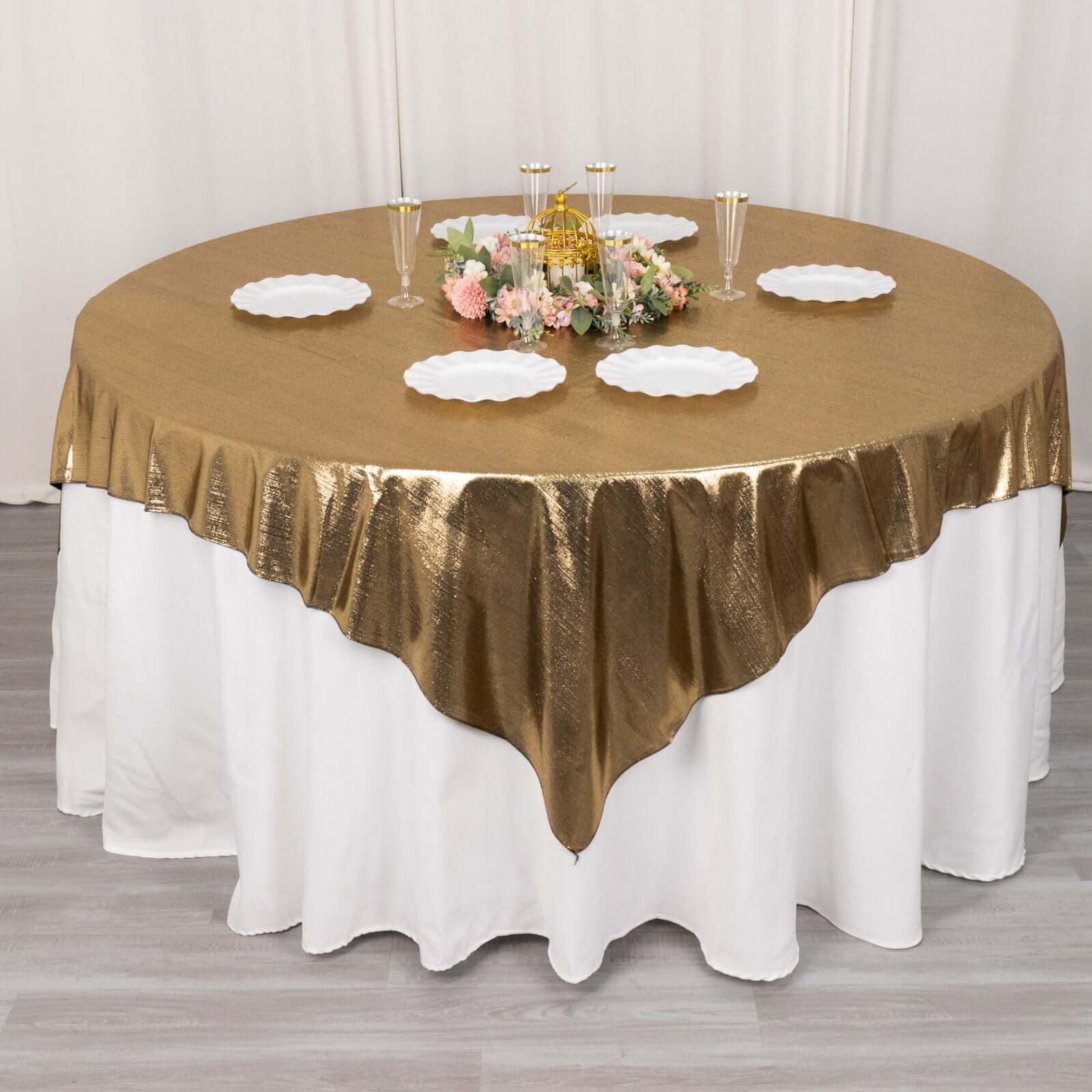 Polyester 72"x72" Table Overlay Square Tablecloth Antique Gold - Sequin Dots Wrinkle-Free Table Cover