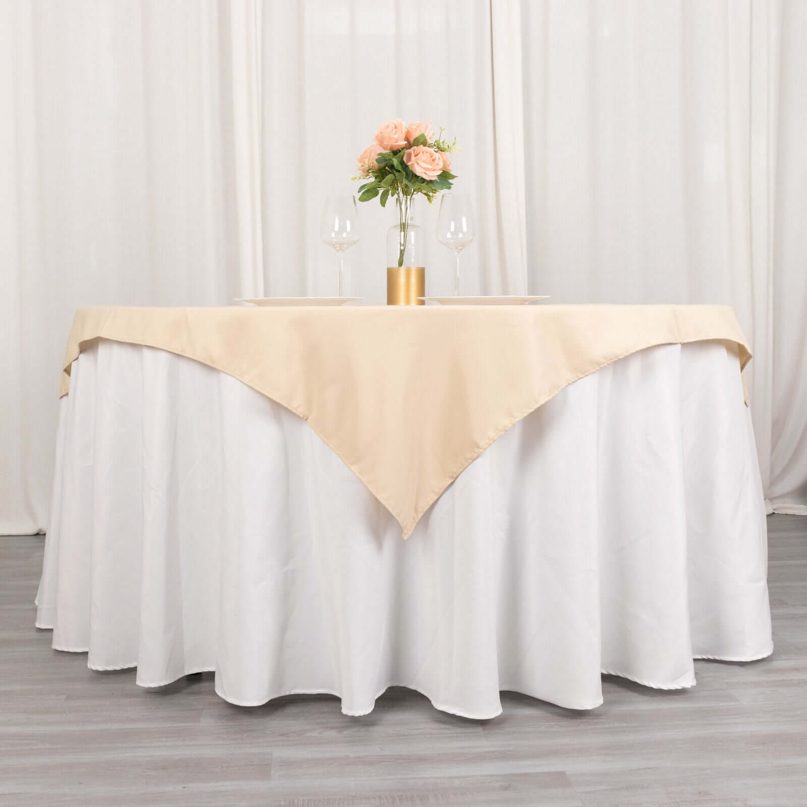 Premium Polyester 70"x70" Table Overlay Square Tablecloth Beige 220GSM Wrinkle-Resistant Table Cover