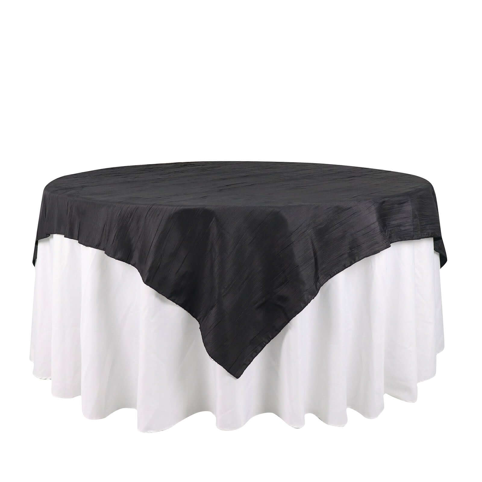 Taffeta 72"x72" Table Overlay Square Tablecloth Black - Accordion Crinkle Table Cover