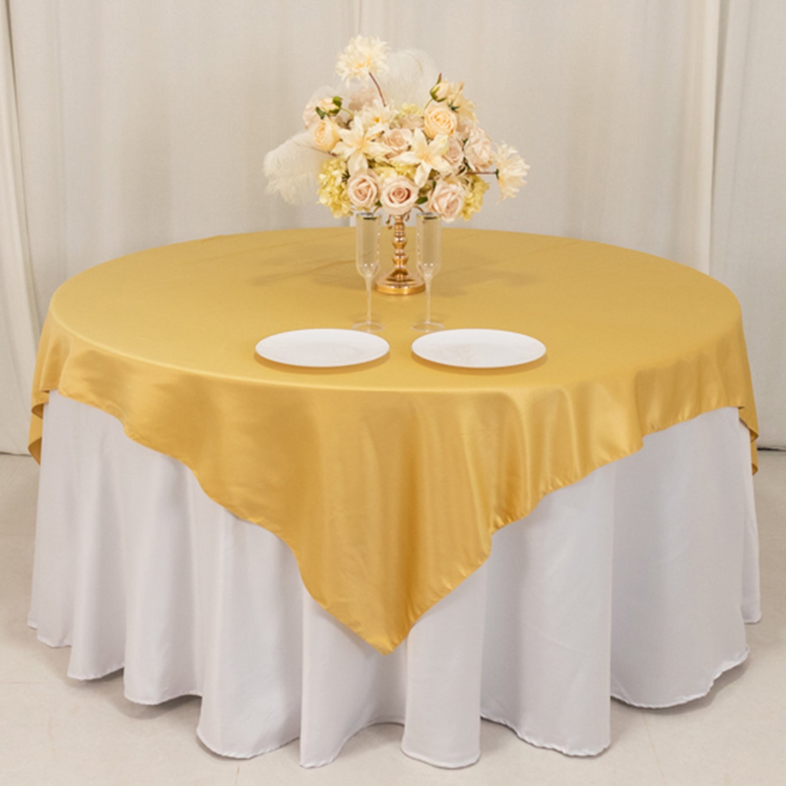 Lamour Satin 72"x72" Table Overlay Square Tablecloth Champagne - Smooth Finish Table Topper