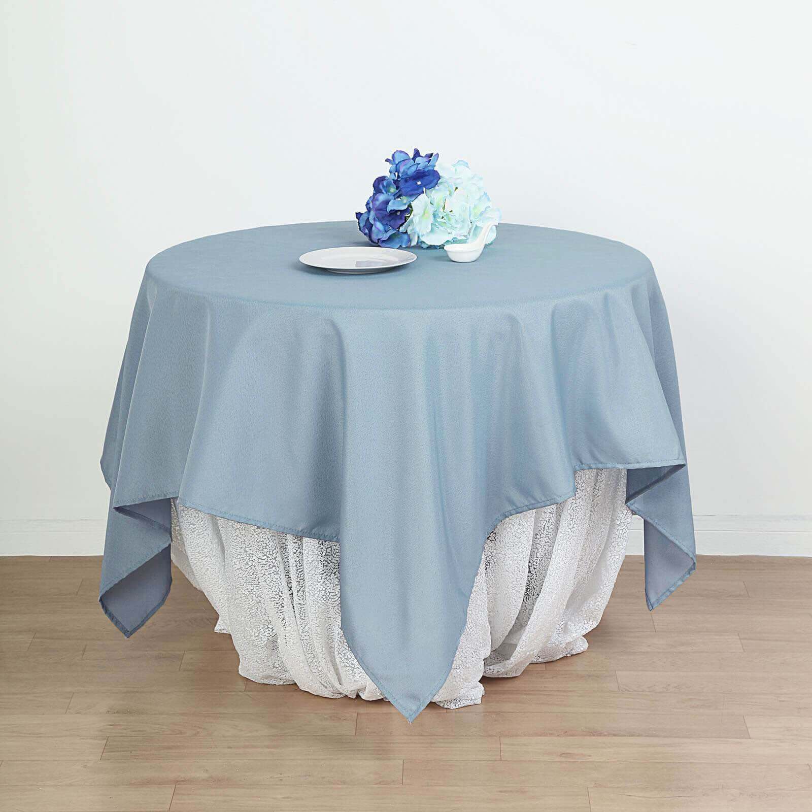 Polyester 90"x90" Table Overlay Square Tablecloth Dusty Blue - Wrinkle-Resistant & Durable Table Cover
