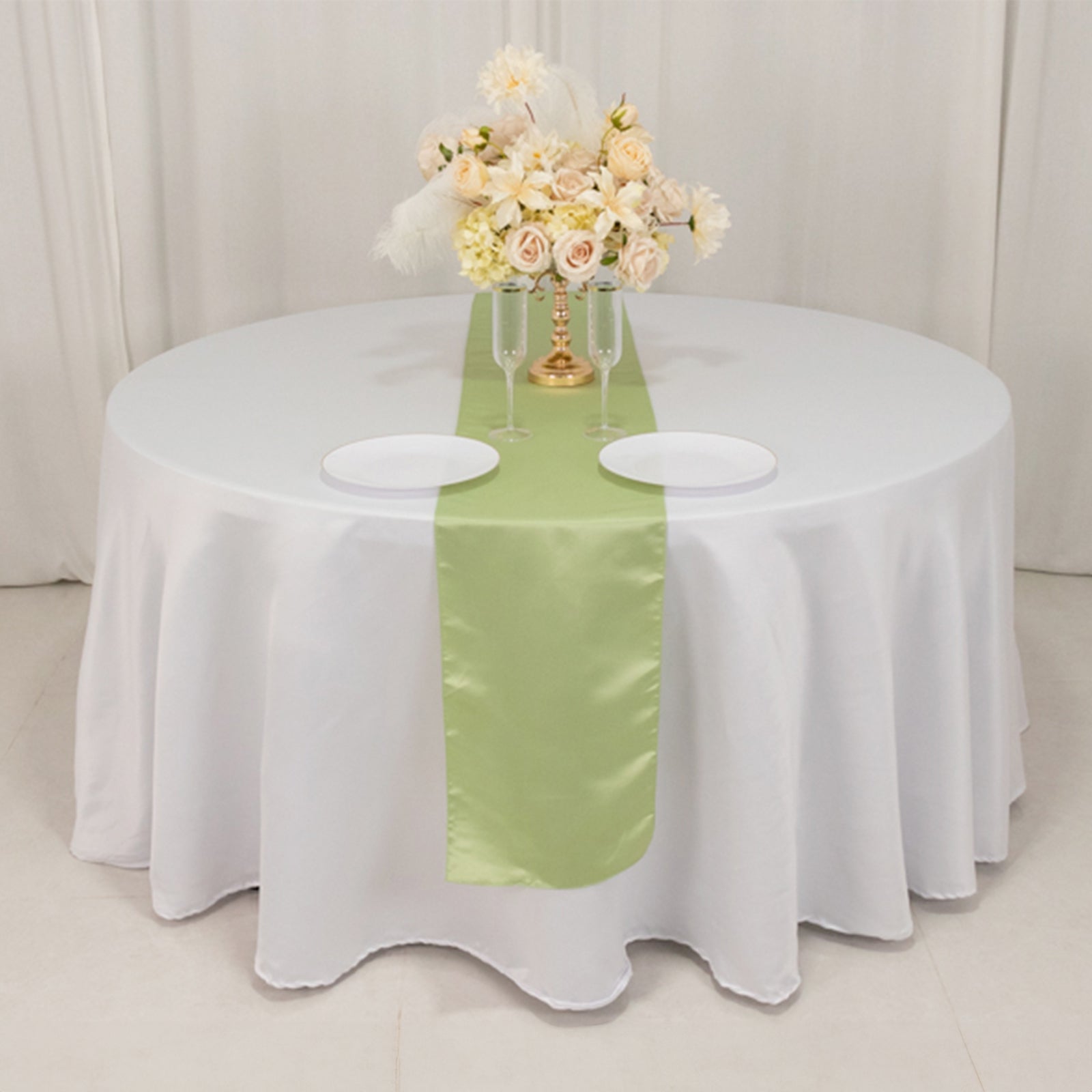 Lamour Satin 12"x108" Table Runner Sage Green - Smooth & Lustrous Finish