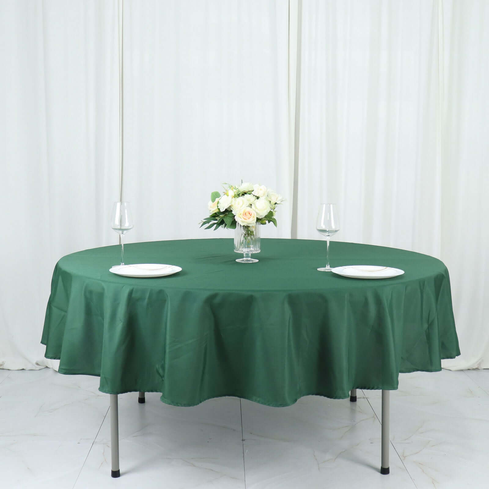 Polyester 90" Round Tablecloth Hunter Emerald Green - Stain & Wrinkle-Resistant Table Cover