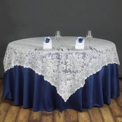 Lace 72"x72" Table Overlay Square Tablecloth Ivory - Victorian Design for Timeless Celebrations