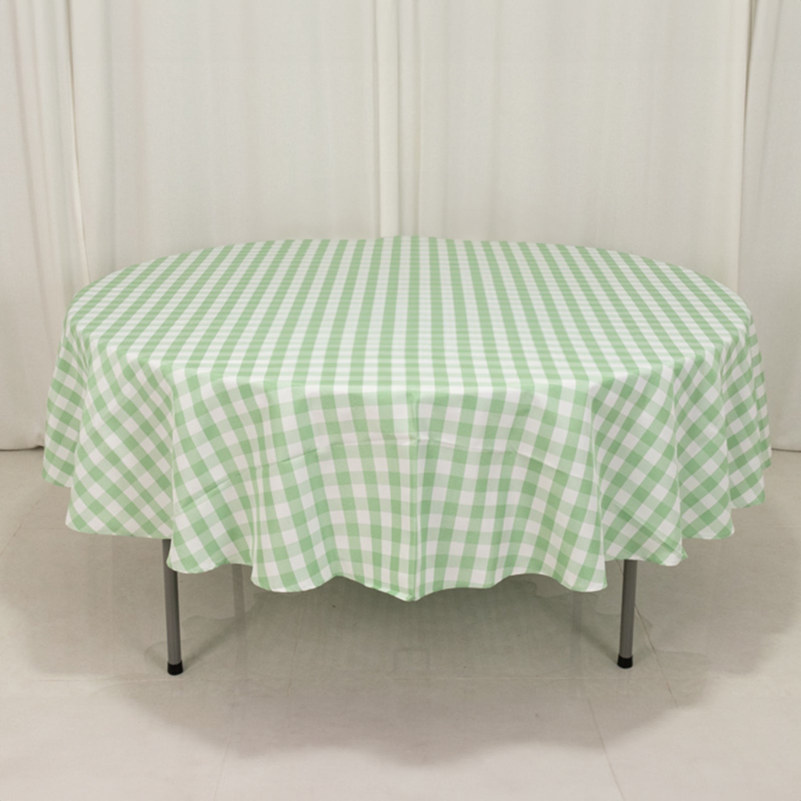 Polyester 90" Round Tablecloth White/Sage Green - Checkered Buffalo Plaid Table Cover