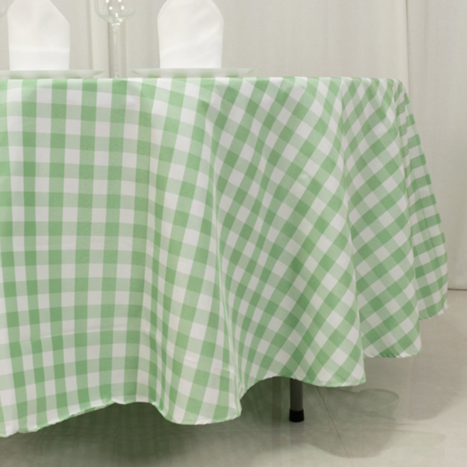 Polyester 108" Round Tablecloth White/Sage Green - Checkered Buffalo Plaid Table Cover