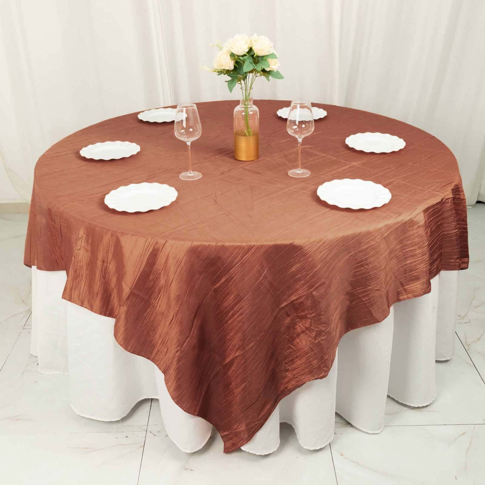 Taffeta 90"x90" Table Overlay Square Tablecloth Terracotta (Rust) - Accordion Crinkle Table Cover