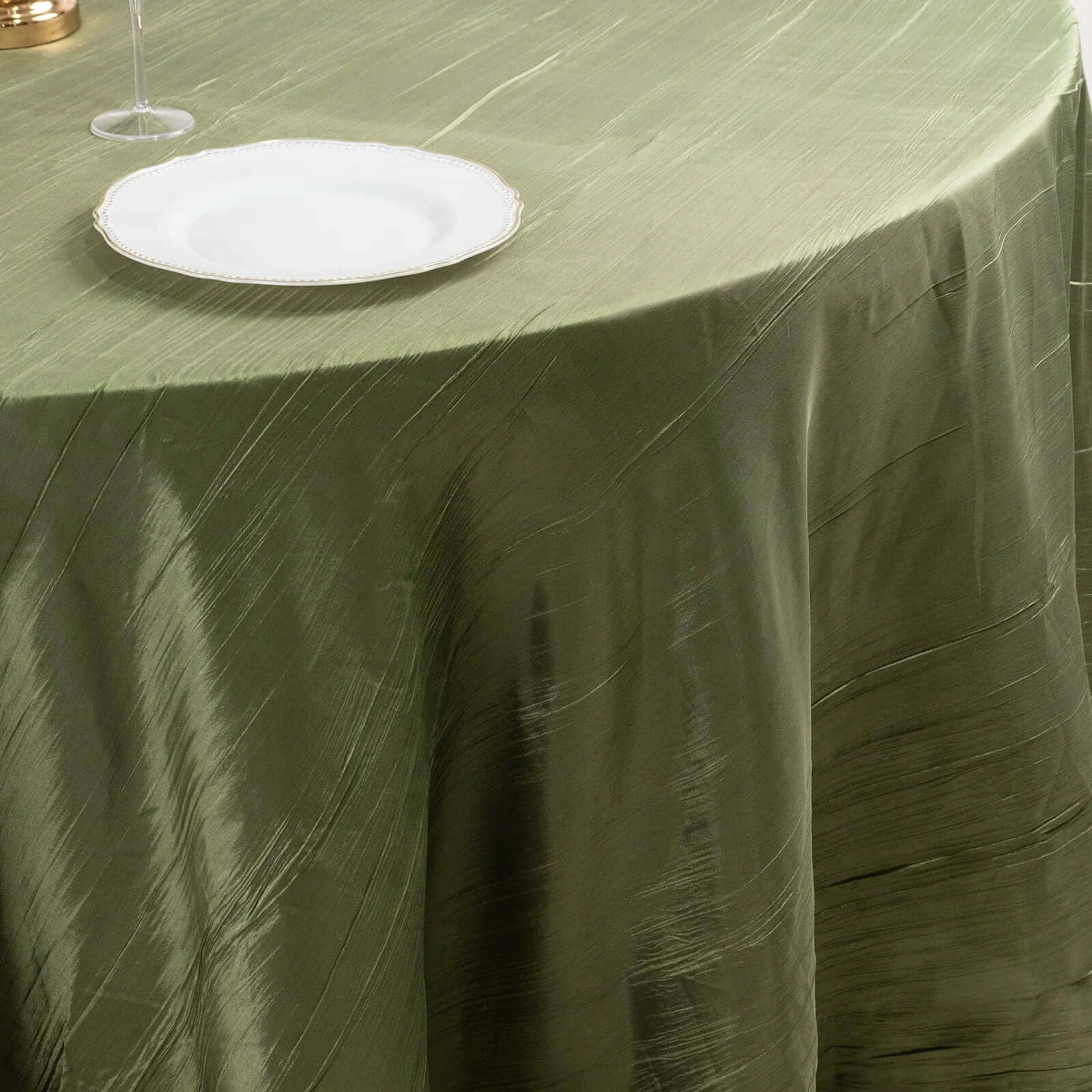 Taffeta 120" Round Tablecloth Dusty Sage Green - Seamless Accordion Crinkle Table Cover