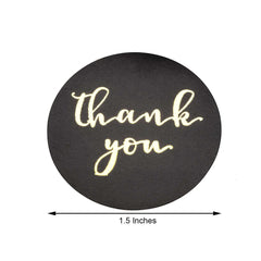 500Pcs 1.5" Thank You Gold Foil Text On Black Stickers Roll Décor Labels and Seals for DIY Envelope - Round