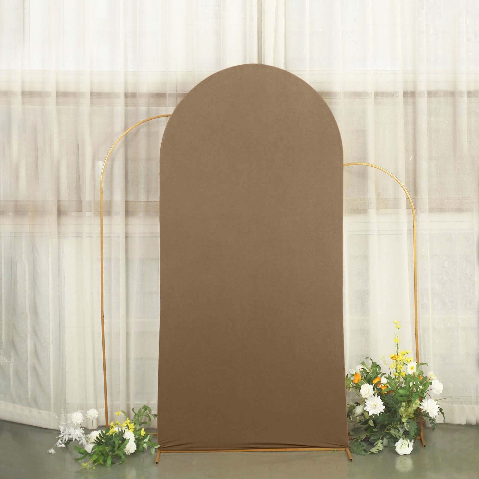 7ft Matte Taupe Spandex Fitted Chiara Backdrop Stand Cover For Round Top Wedding Arch