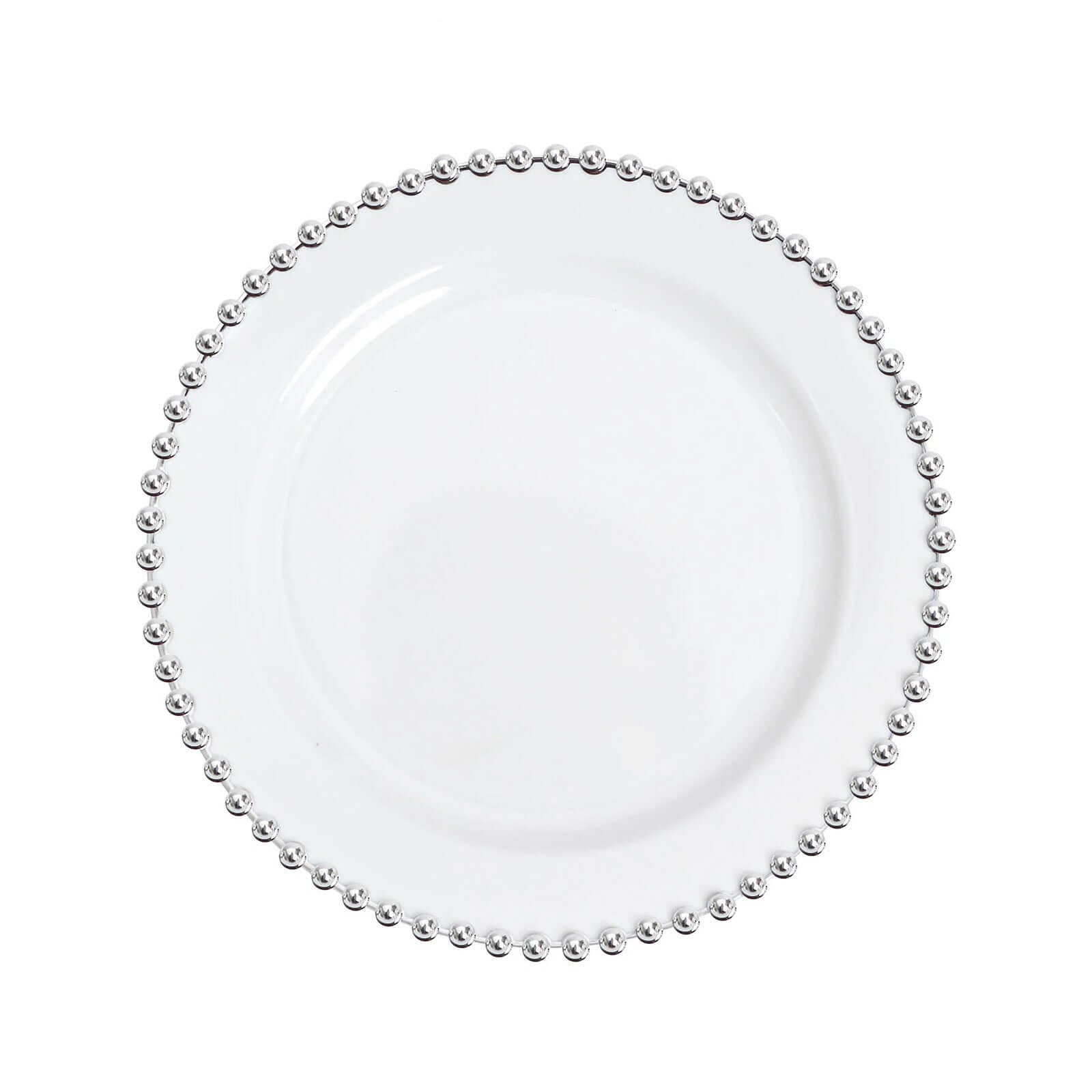 10-Pack Plastic 10" Round Dinner Plates in White with Silver Beaded Rim - Disposable Party Plates for Banquets & Festive Occasions