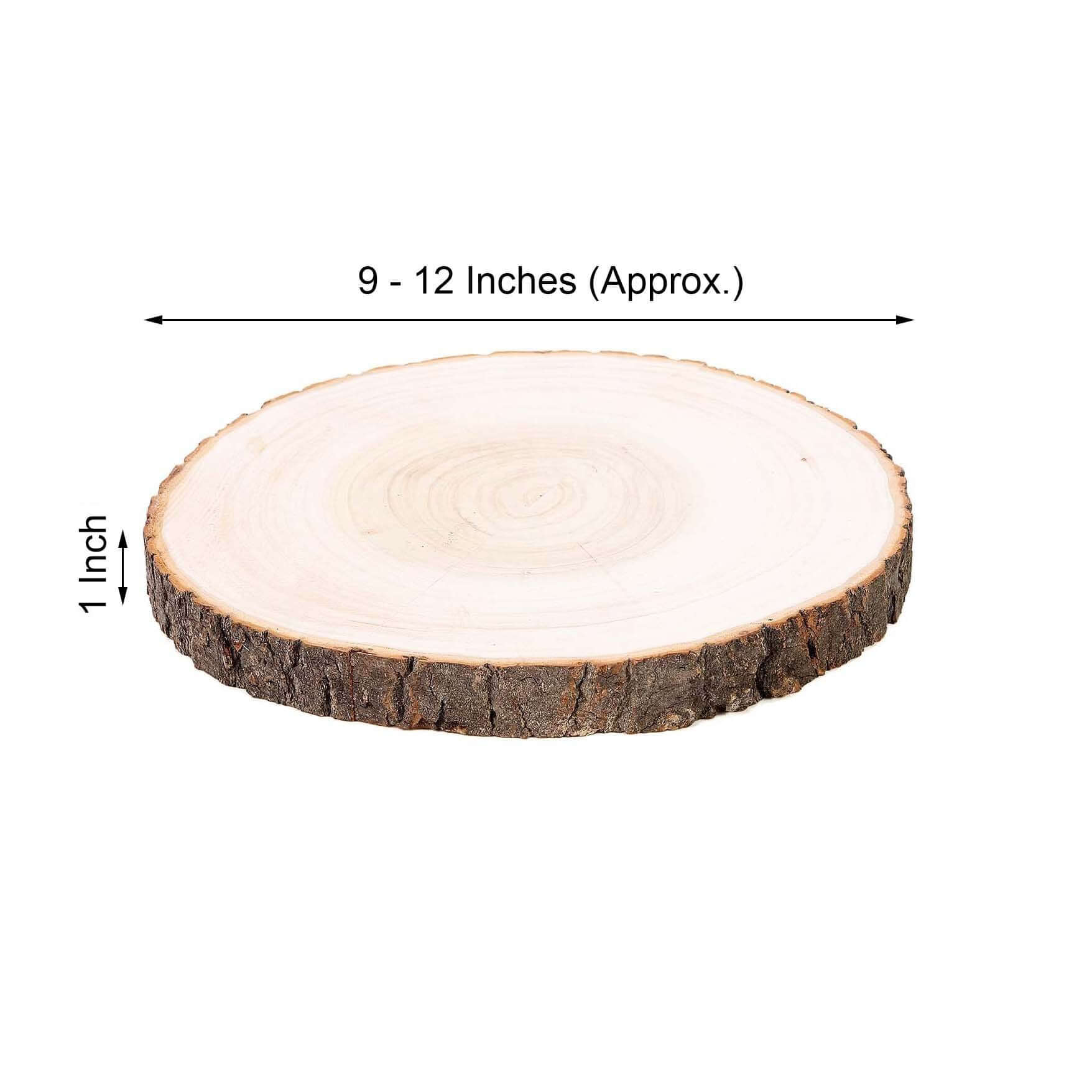 12" Dia Natural Wood Charger Plates With Bark Edge Wood Slice Chargers Rustic Wedding Table Settings