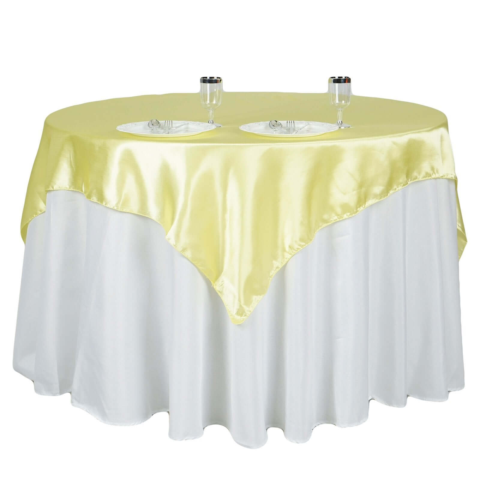 Satin 72"x72" Table Overlay Square Tablecloth Yellow - Smooth Finish Table Cover