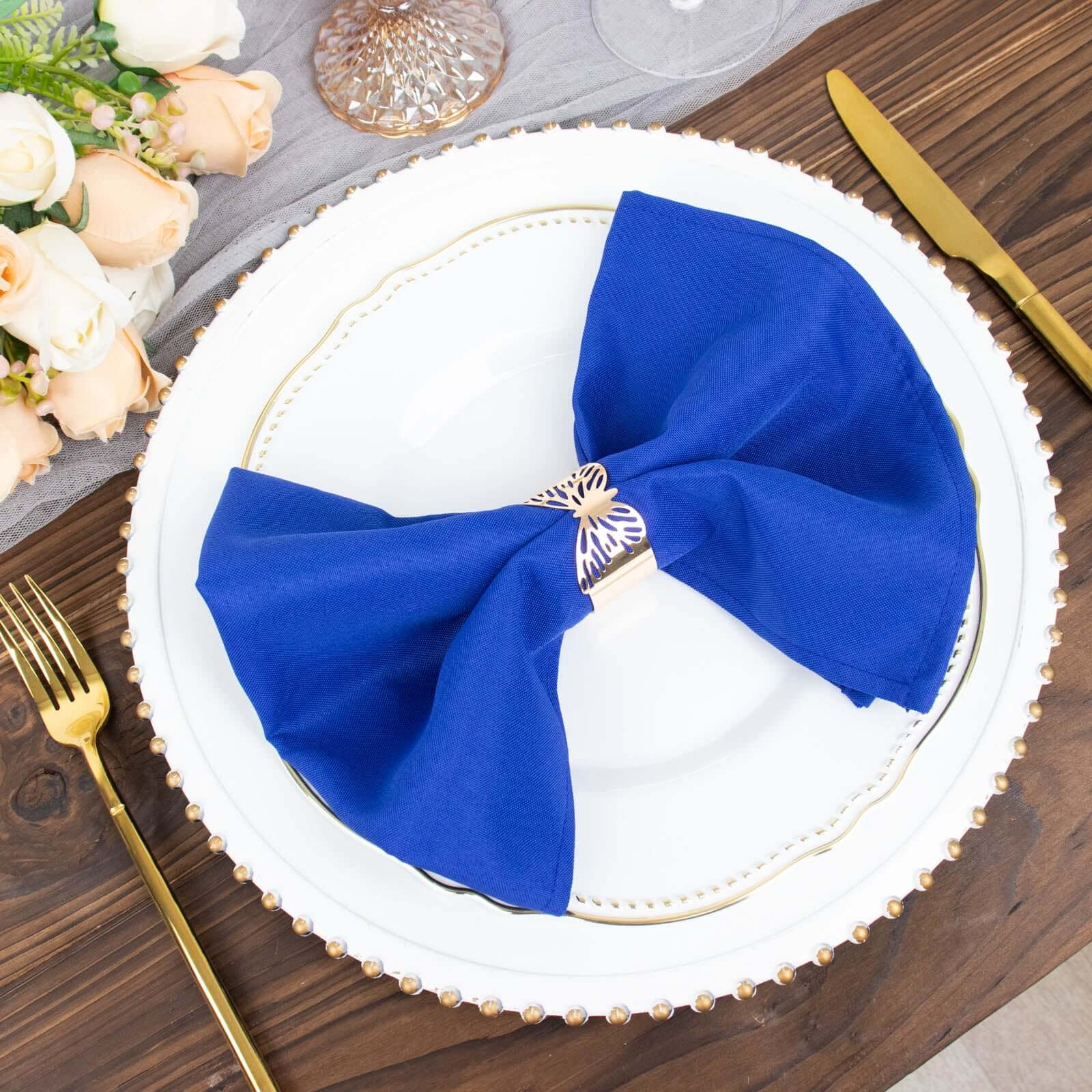 5 Pack Premium Polyester 20"x20" Napkins Royal Blue - Wrinkle-Resistant & Durable Dinner Napkins