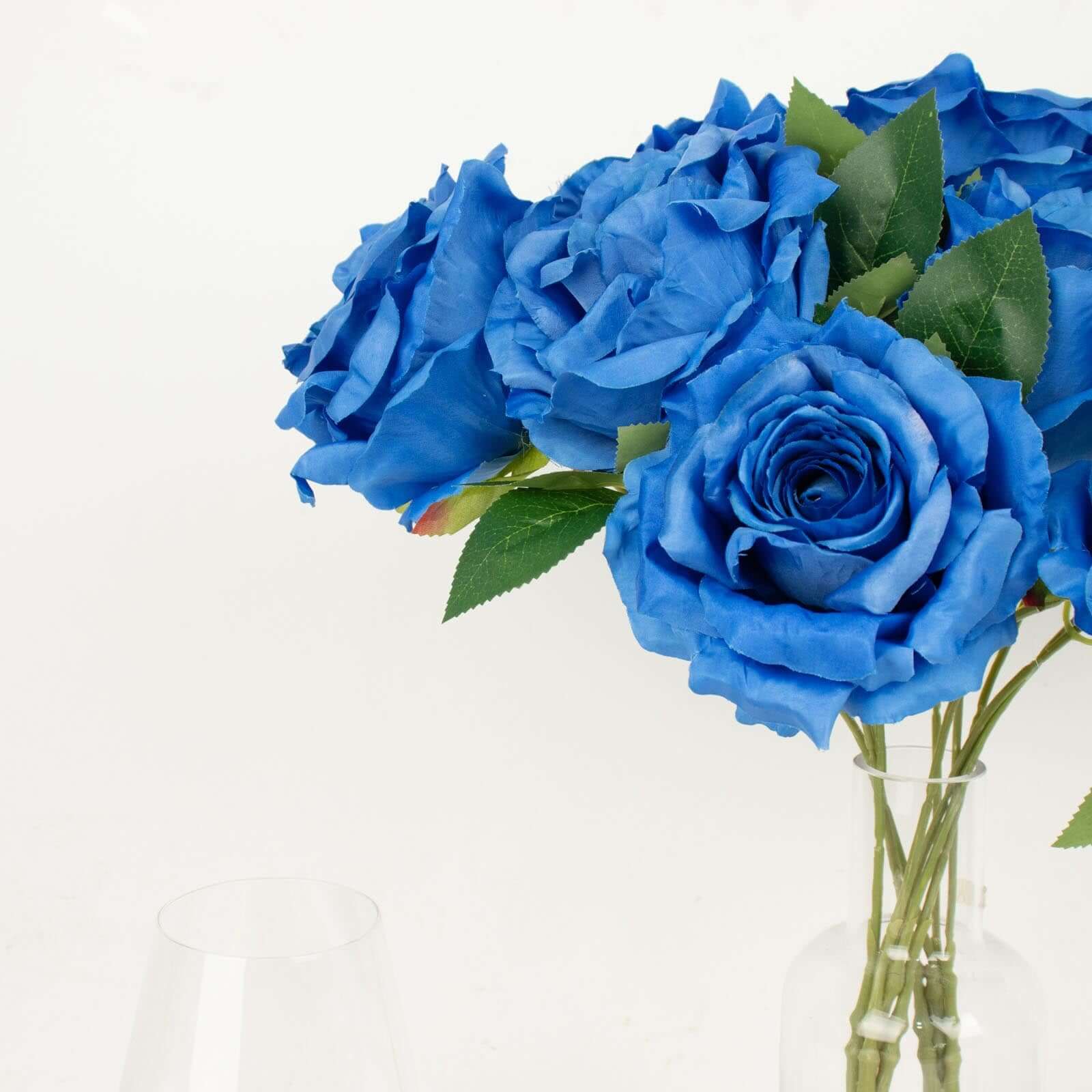 2 Bushes 17" Royal Blue Premium Silk Jumbo Rose Flower Bouquet, High Quality Artificial Wedding Floral Arrangements