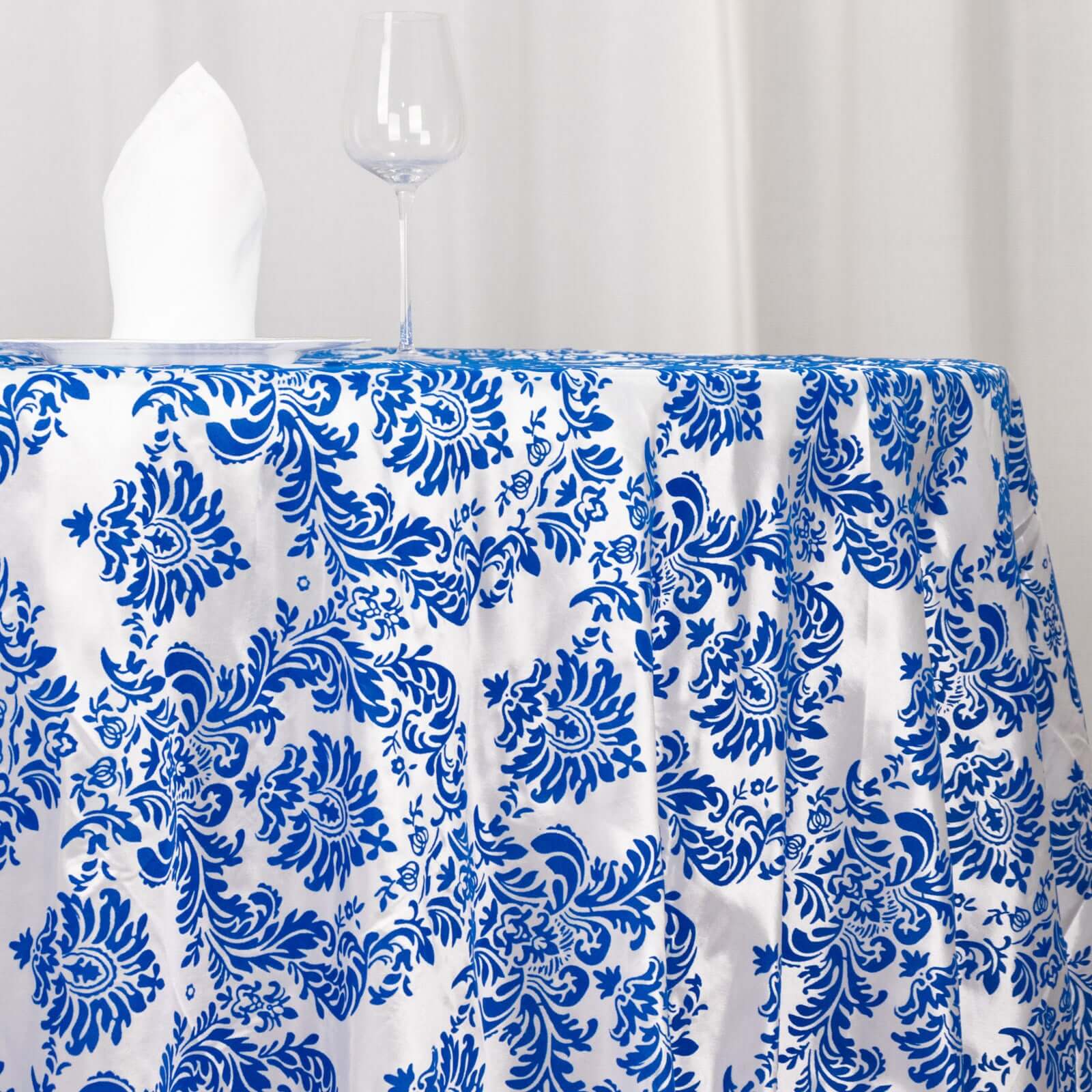 Taffeta 120" Round Tablecloth Royal Blue - Seamless Velvet Flocking Damask Table Cover