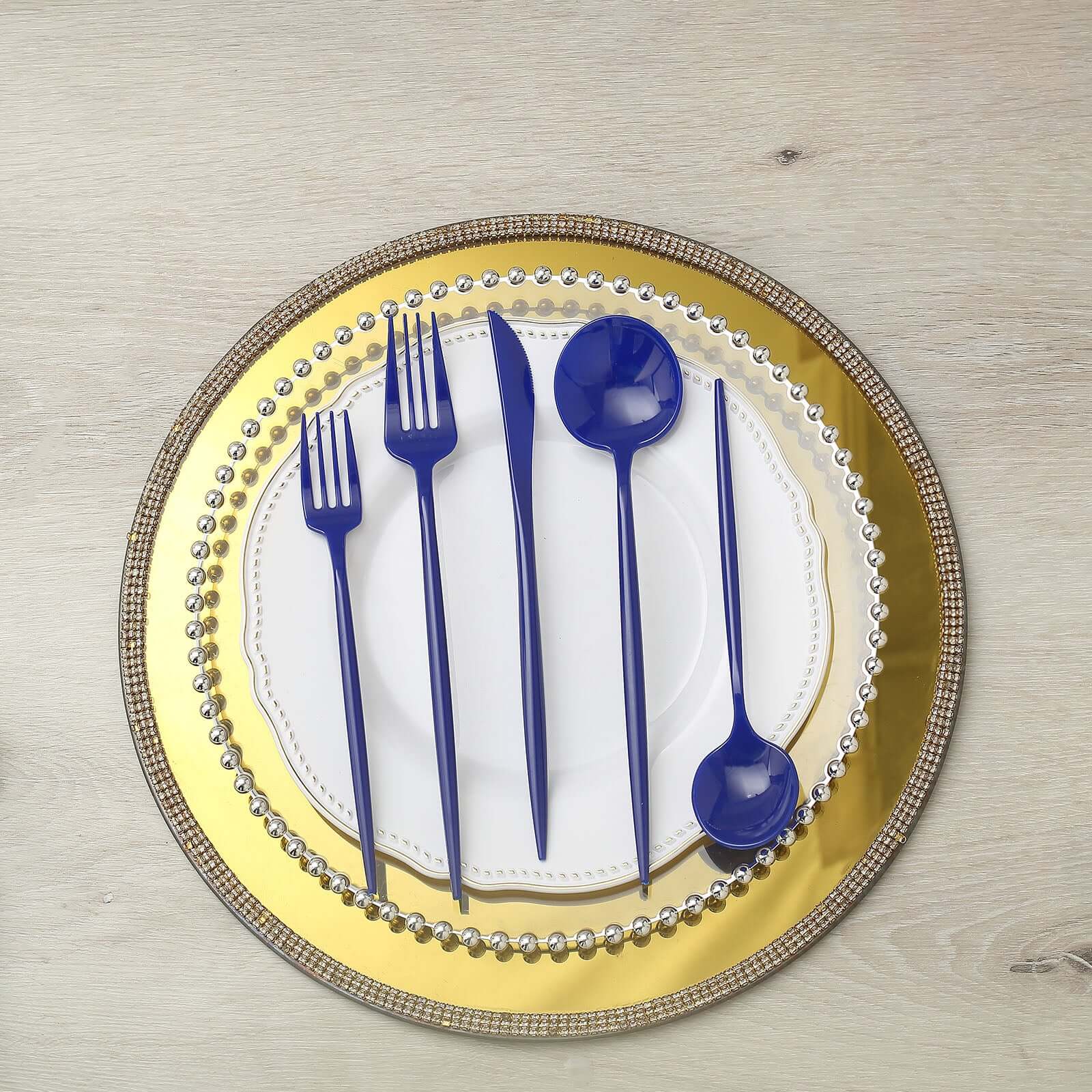 50-Pack Plastic Utensil Set Royal Blue - Premium Disposable Heavy Duty Sleek Flatware