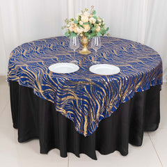 Mesh 72"x72" Table Overlay Square Tablecloth Royal Blue - Wave Embroidered Sequins Table Topper
