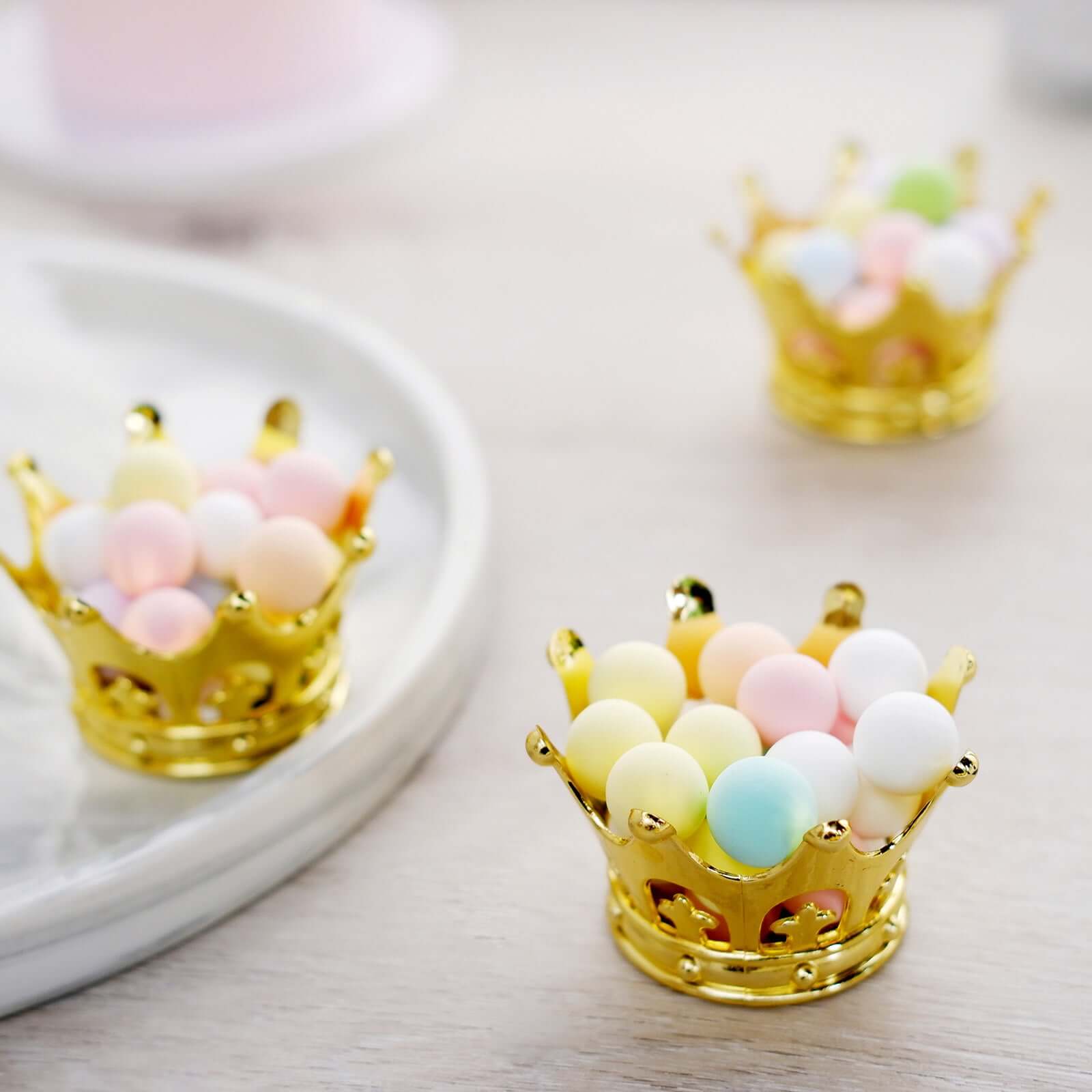 12-Pack Fillable Mini Crown Candy Container Gold - Regal Baby Shower Candy Treat Favor Containers 3"